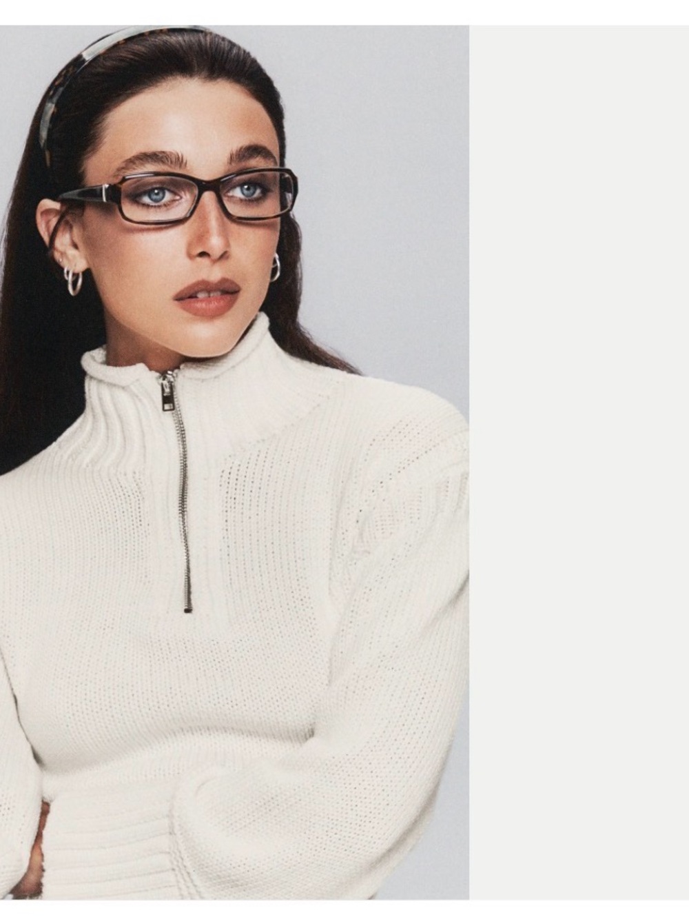 Women’s Cream Half-Zip Ribbed Knit Sweater